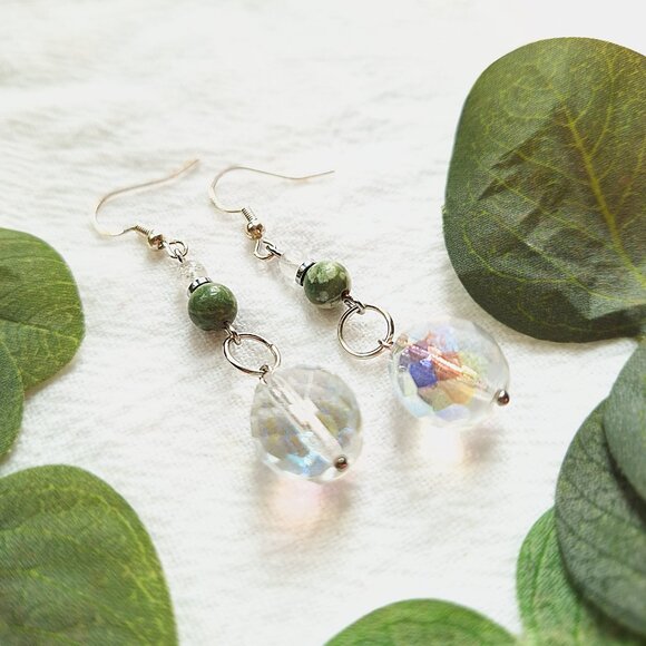 Gemstone & Crystal Silver Earrings, Elegant Boho Wedding Earrings, Hippie Chic - Picture 4 of 7
